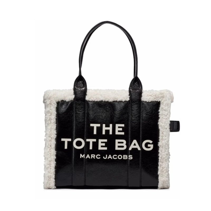 Crinkle Shearling Large Tote Bag Black / White