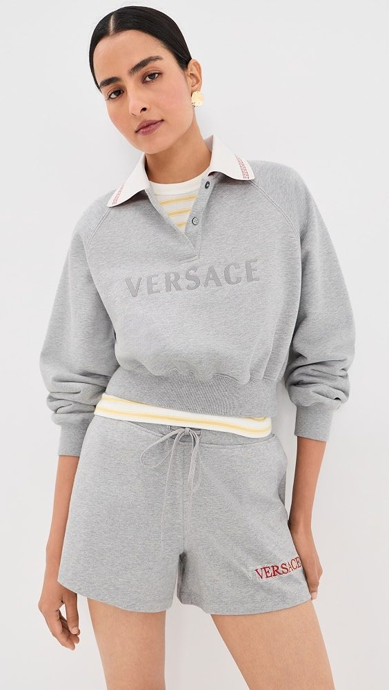 Greca Collared Sweatshirt_Grey Melange/White