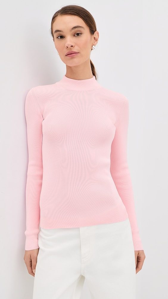 Long Sleeve Mock Neck Sweater_Candy Pink