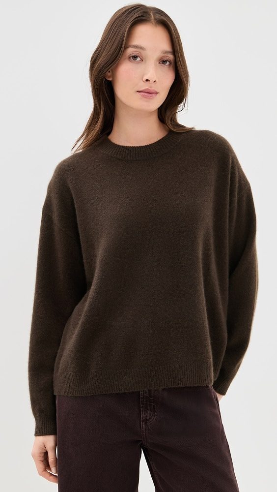 STAUD Serrano Cashmere Relaxed Crew_Dark Chocolate