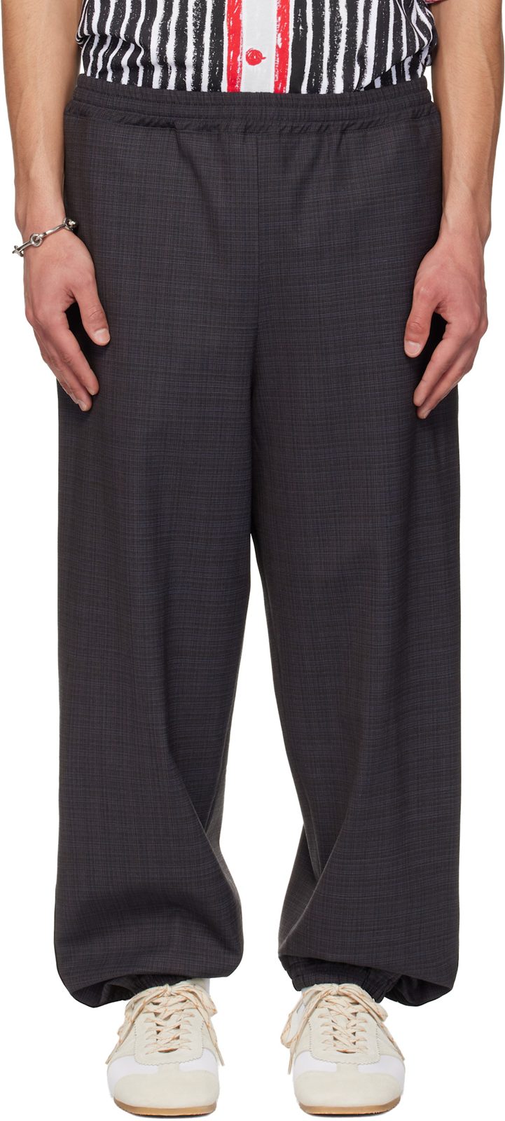 Moschino Gray & Navy Logo Tape Trousers 261720M191000