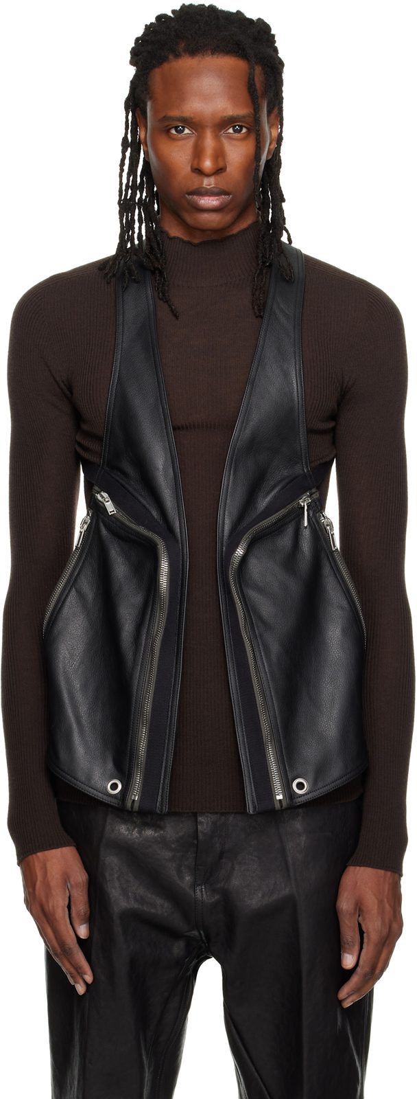 Black Tower Temple Leather Vest 262232M185001