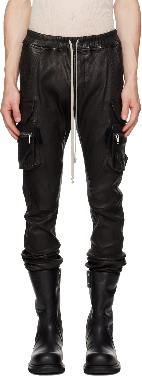 Black Tower Mastodon Leather Cargo Pants 262232M189014
