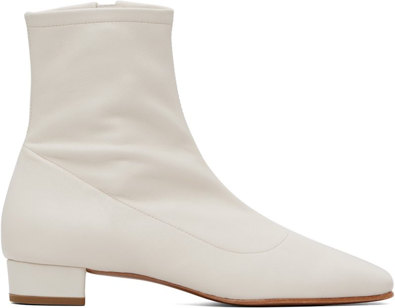 BY FAR White Este Leather Ankle Boots 262289F113003