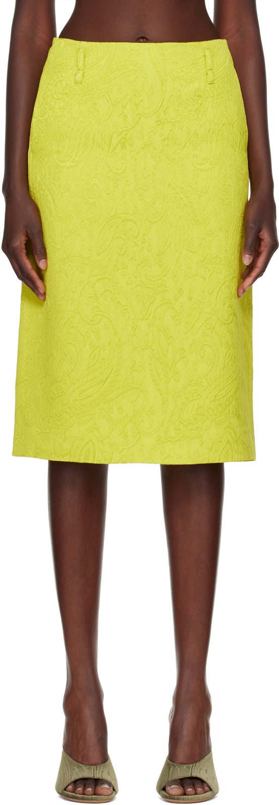 Green Matelasse Midi Skirt 262358F092032