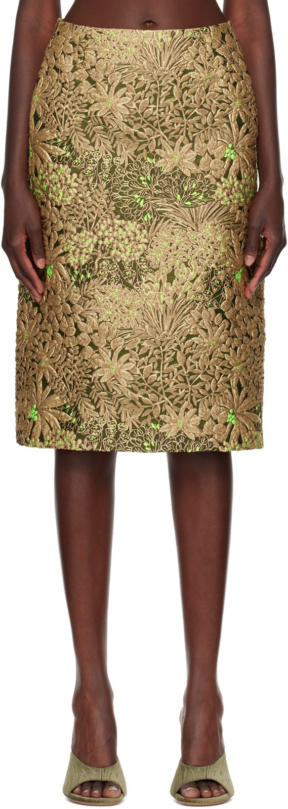 Beige Gobelin Midi Skirt 262358F092033