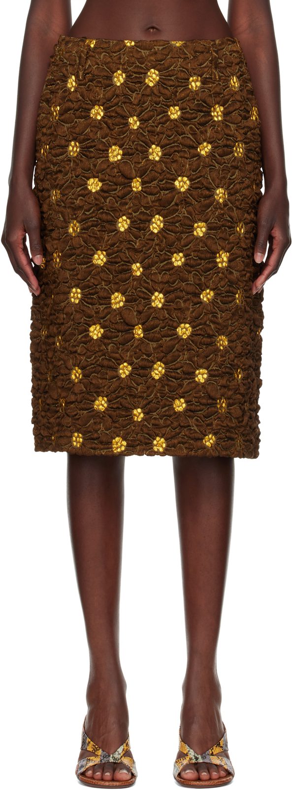 Brown Cloque Midi Skirt 262358F092031