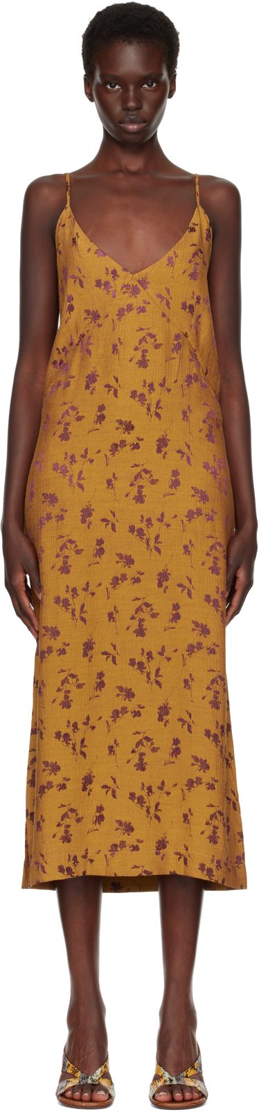 Tan Jacquard Midi Dress 262358F054008