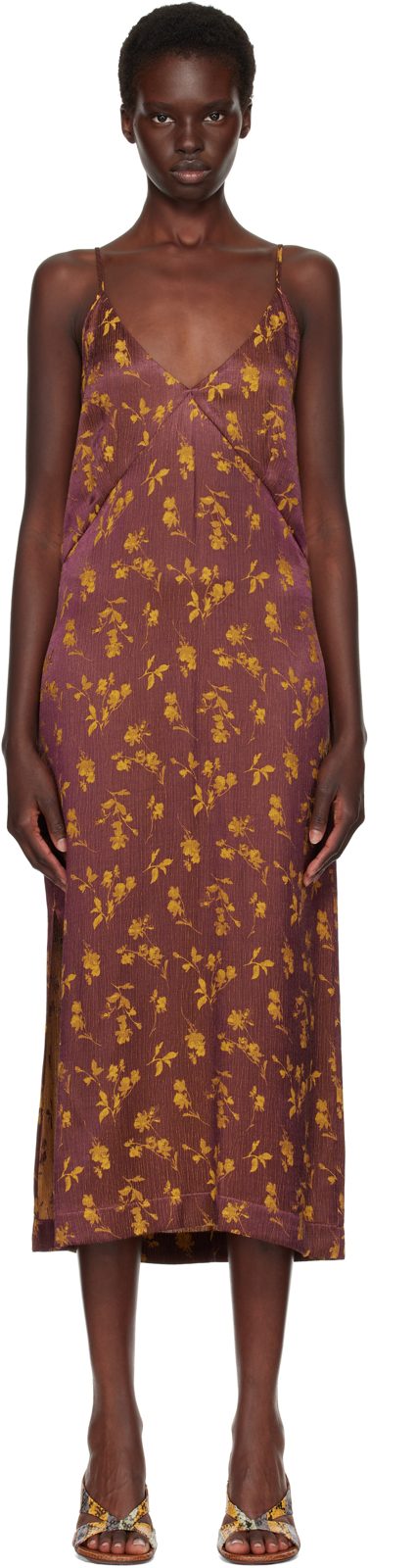 Burgundy Jacquard Midi Dress 262358F054007