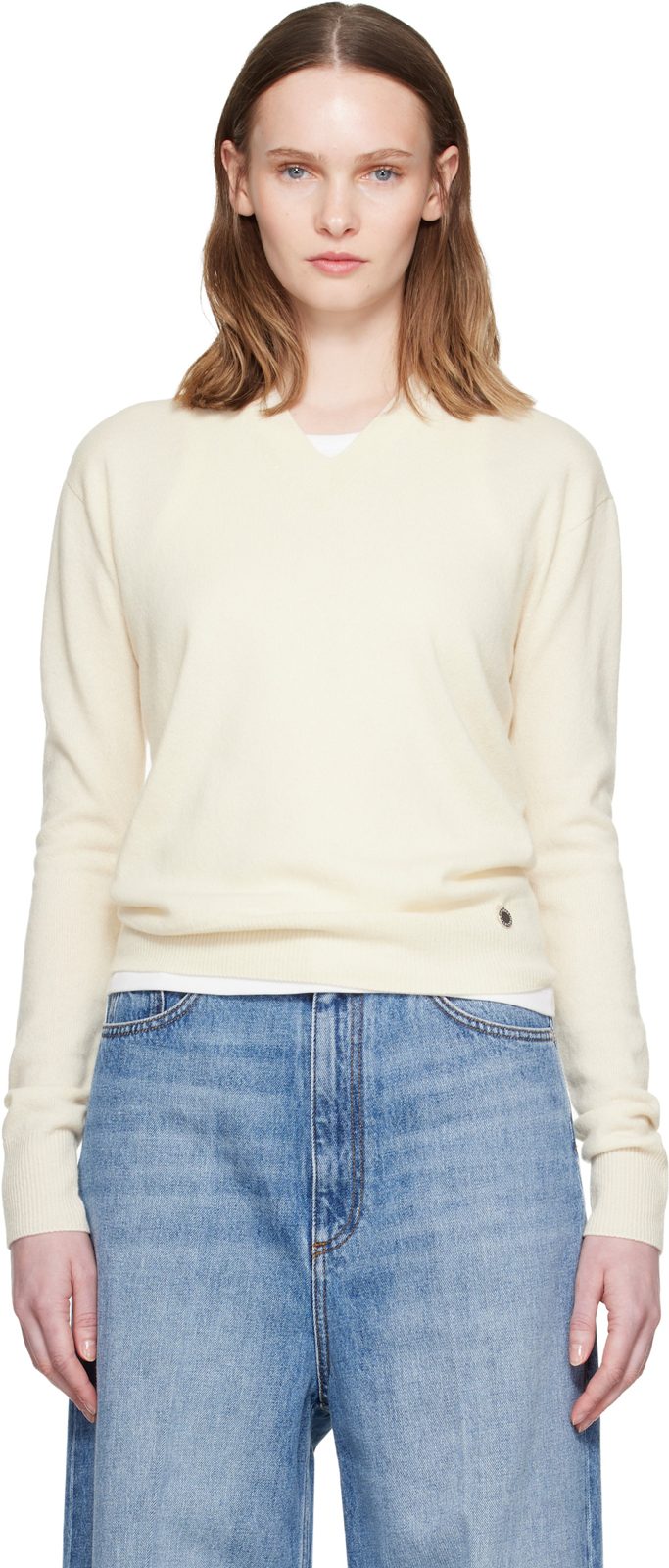 오프화이트 Cashmere V-Neck Sweater 262471F100000