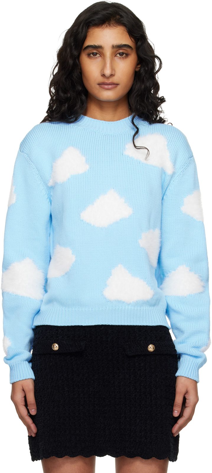 Moschino Blue Organic Cotton Blend Archive Cloud Sweater 261720F096000