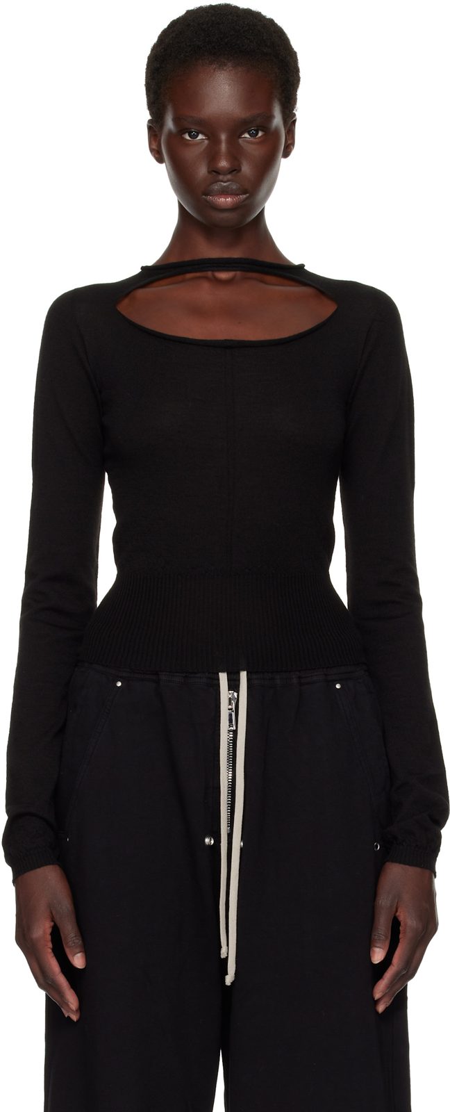 Black Tower Slashed Cropped Pull Sweater 262232F096003