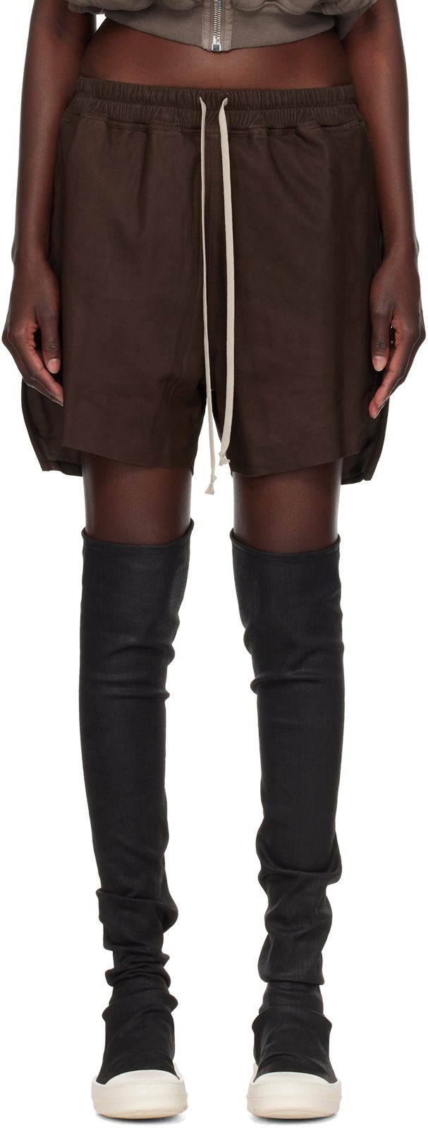 Brown Tower Boxers Leather Shorts 262232F088002