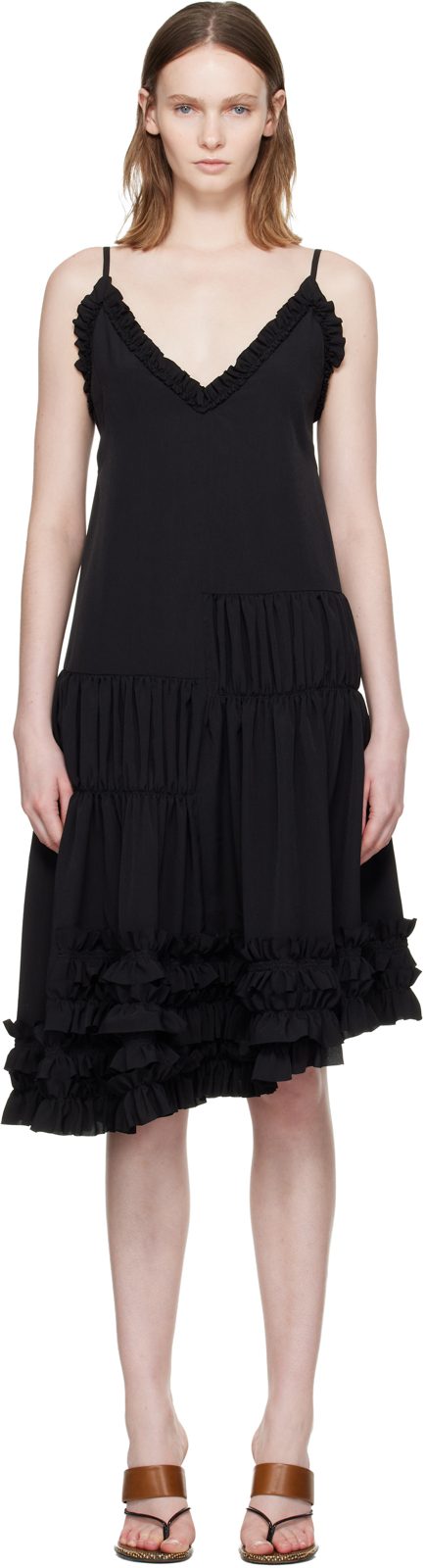 Black Ruffled Midi Dress 261358F052005
