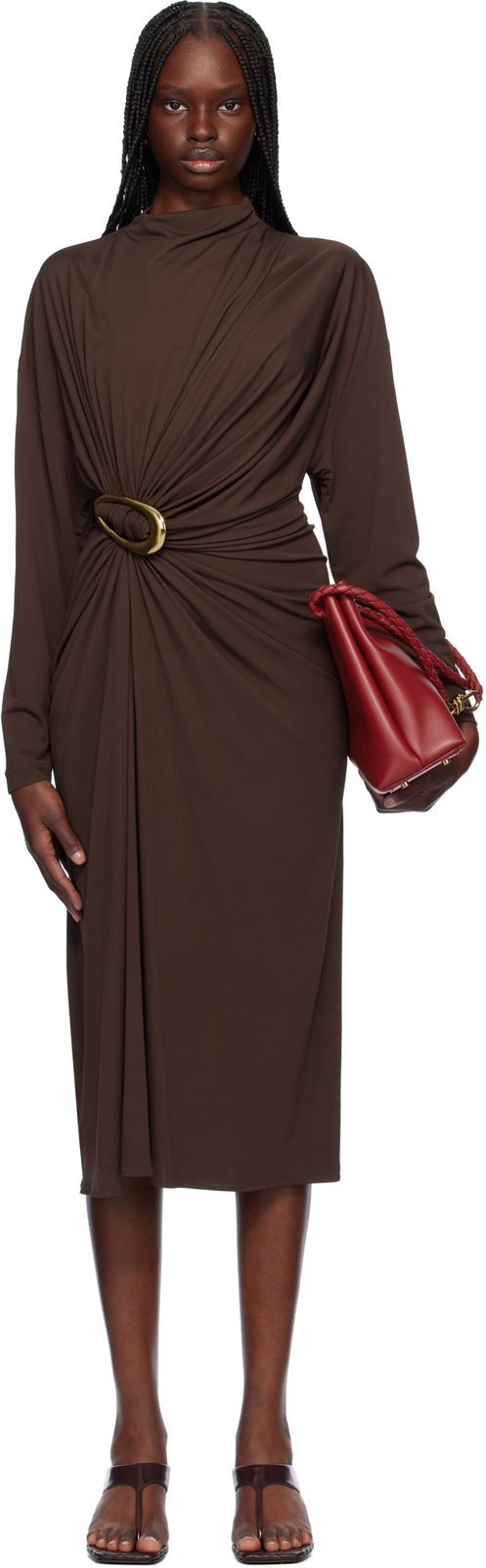 Brown Crepe Viscose Midi Dress 251798F054003