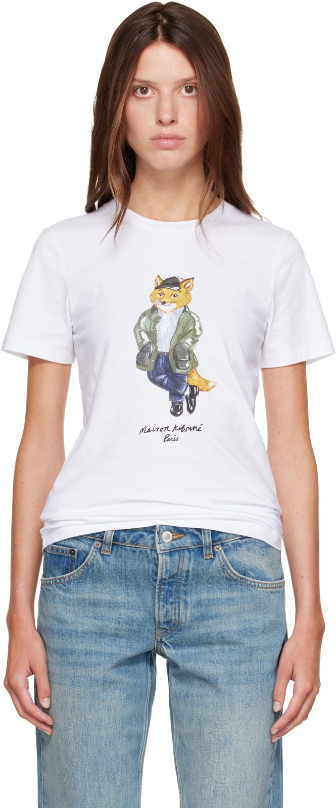 Maison Kitsune White Weekend Fox Regular T-shirt 262389F110013