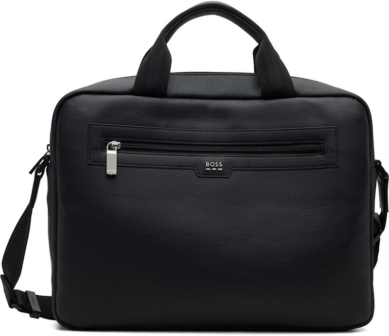 Black Grained Faux-Leather Briefcase 261085M167020