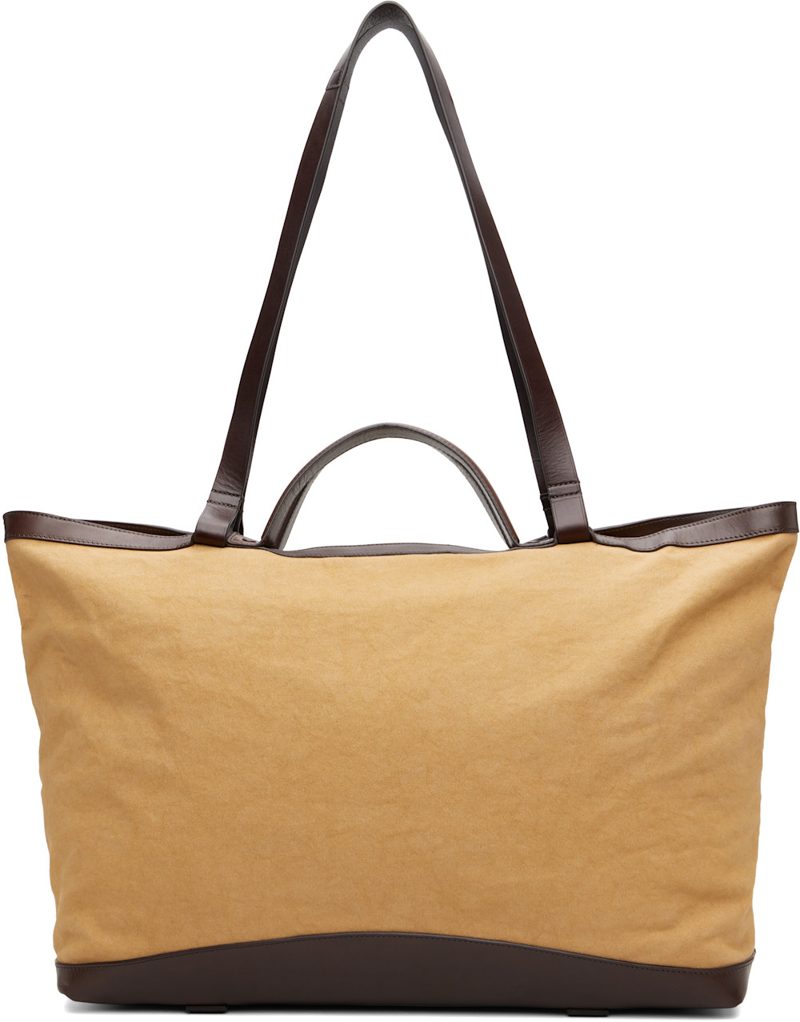 Khaki & Brown Canvas Tote 262358M172001