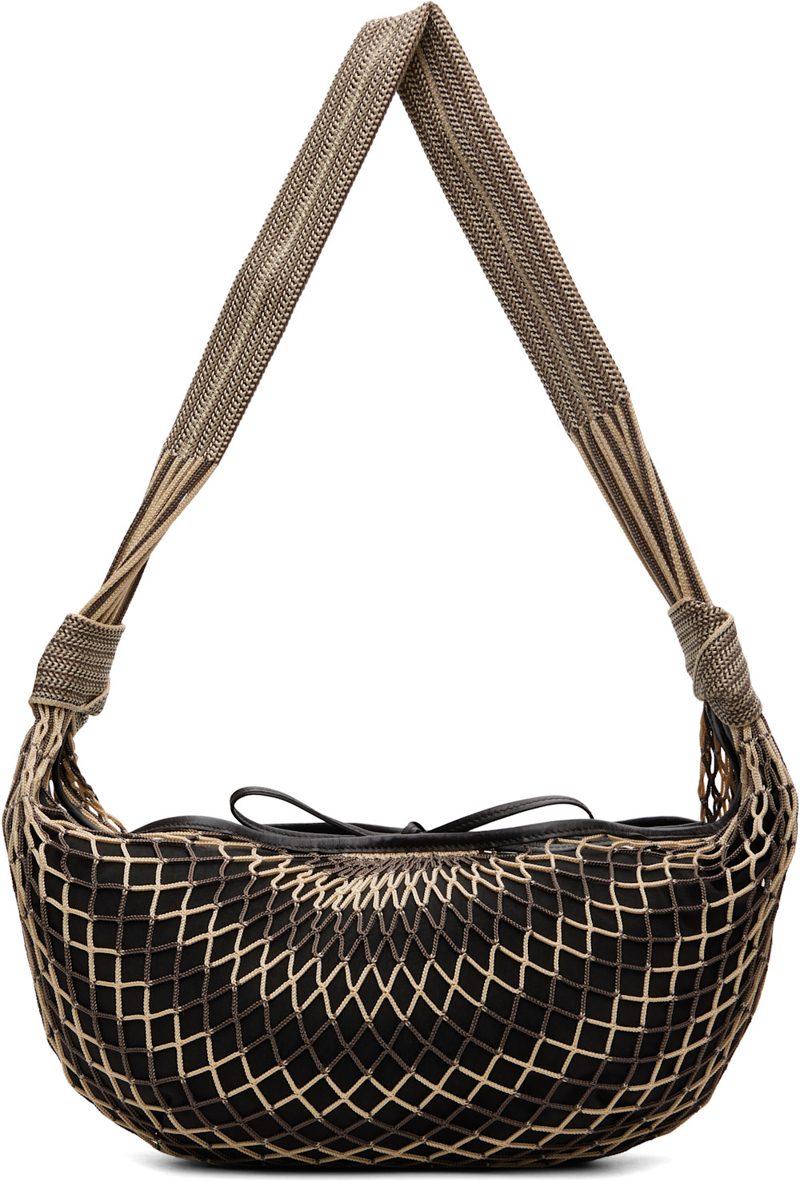 Beige & Brown Croissant Filt Bag 262646M170068