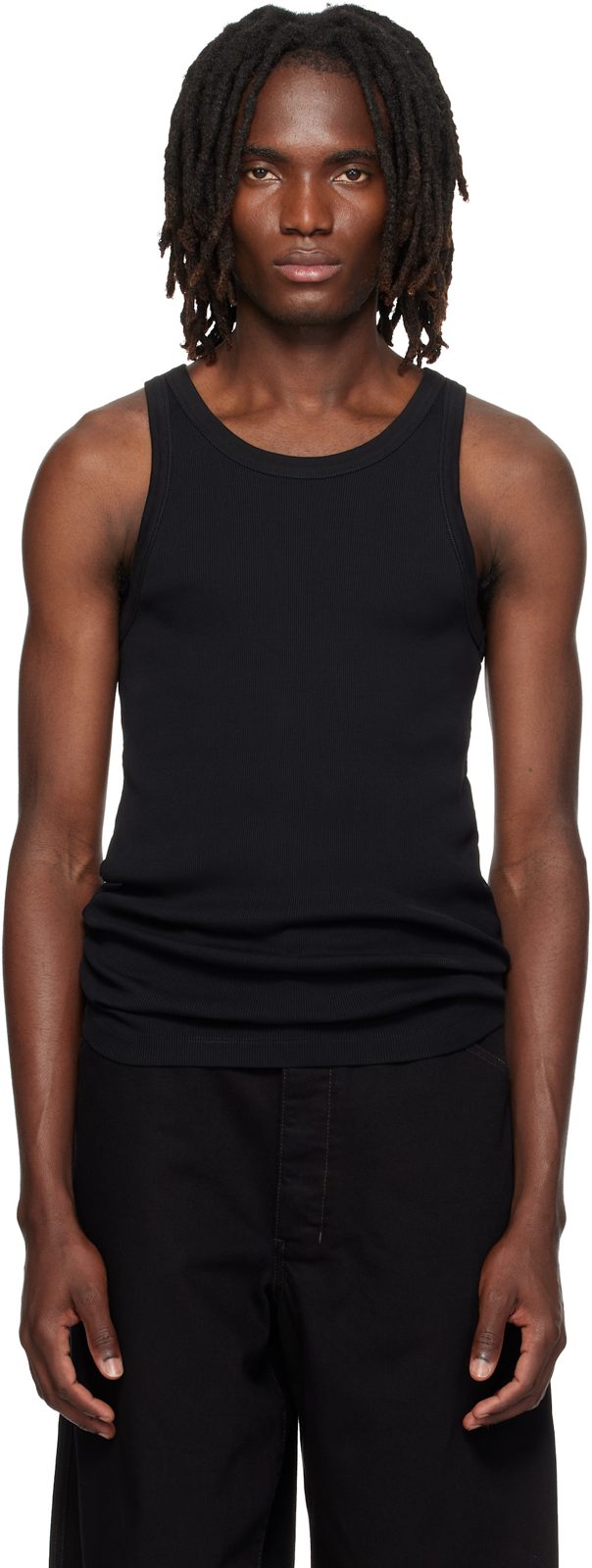 Black Ribbed Jersey Tank Top 262646M214001