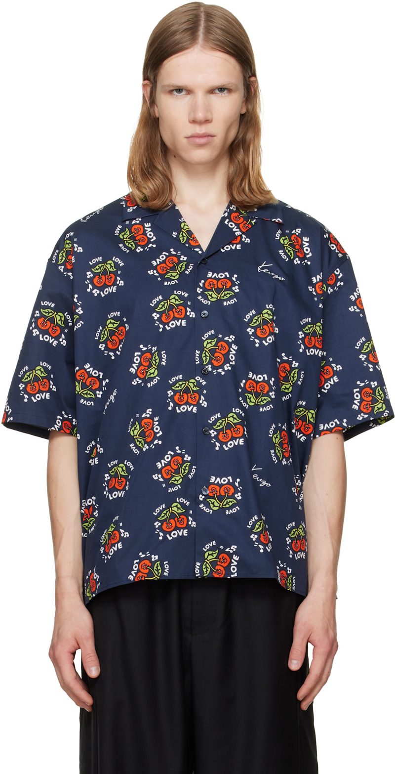Navy [겐조] Paris Loves Short Sleeve Shirt 262387M192001
