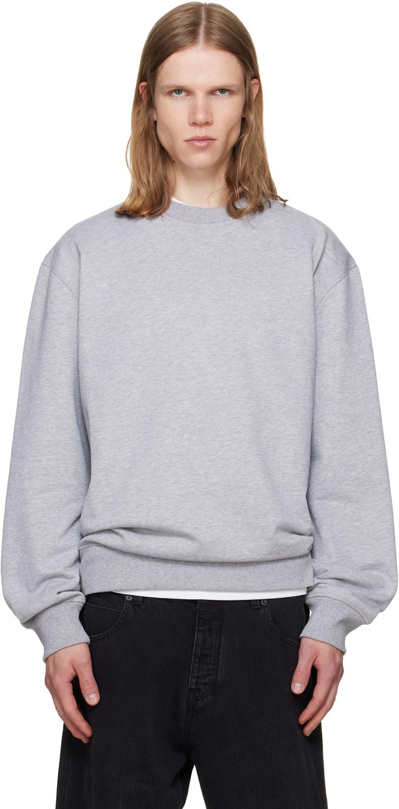 Gray Embroidered [발망] Paris Sweatshirt 262251M204002