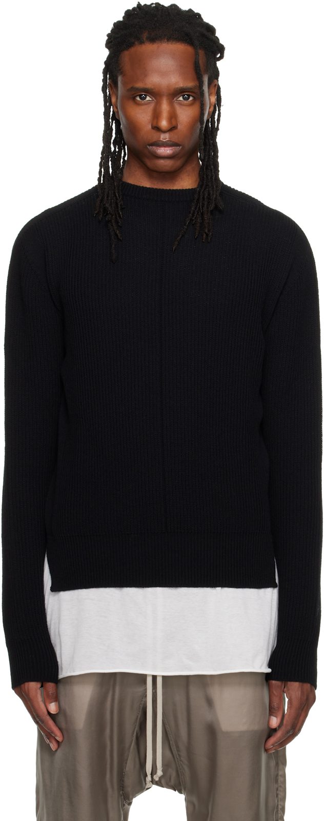 Black Tower Fisherman Round Neck Sweater 262232M201006