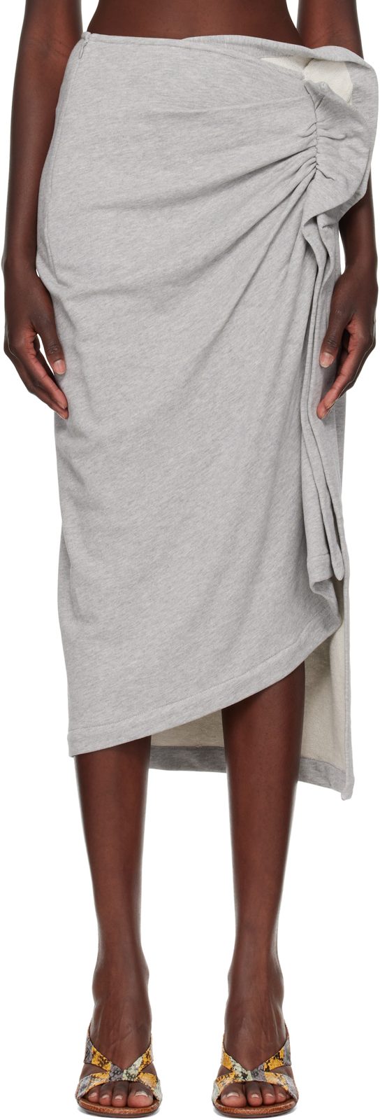 Gray Gathered Midi Skirt 262358F092012