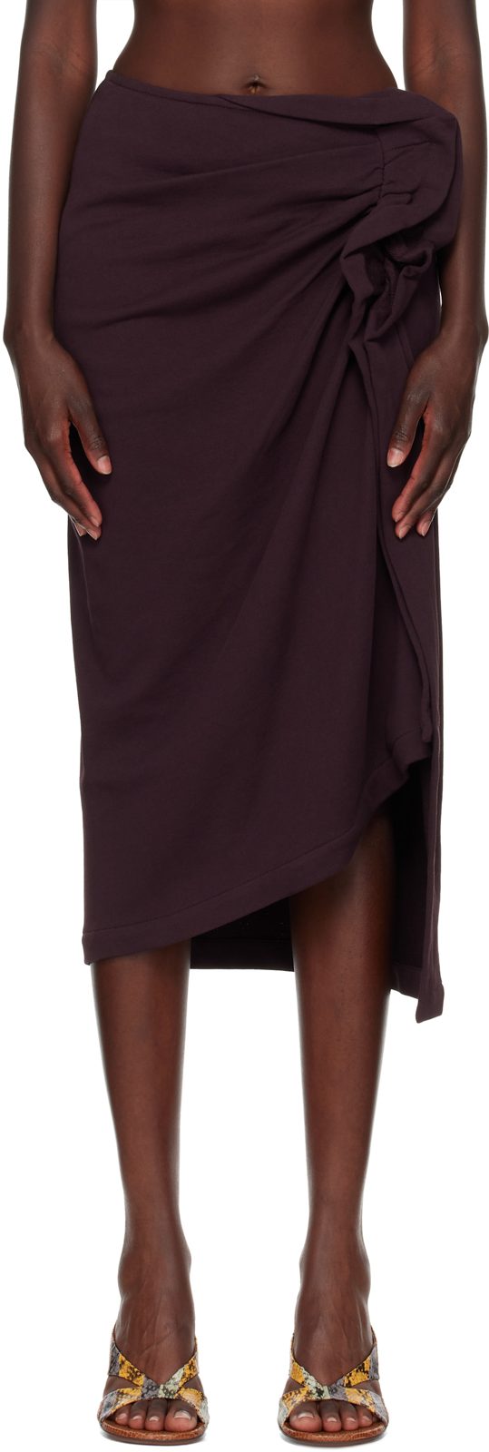 Burgundy Gathered Midi Skirt 262358F092014