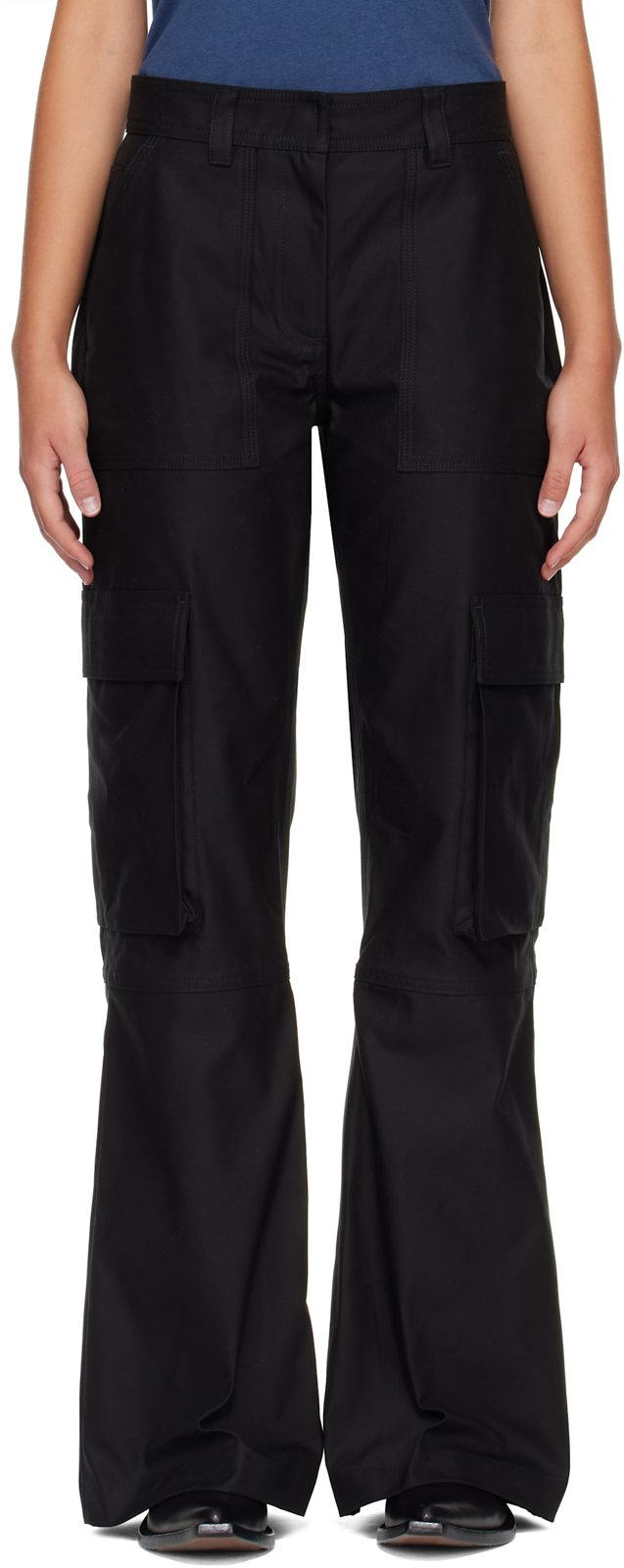 Black Cotton Satin Cargo Trousers 262129F087006