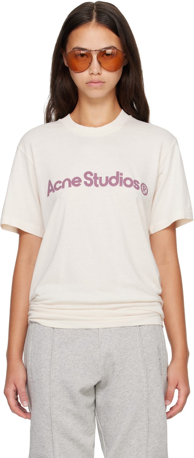 Beige Graphic T-shirt 262129F110077
