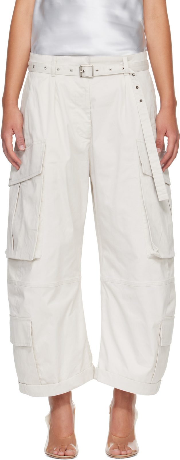 Beige Belt Cargo Pants 262129F088009