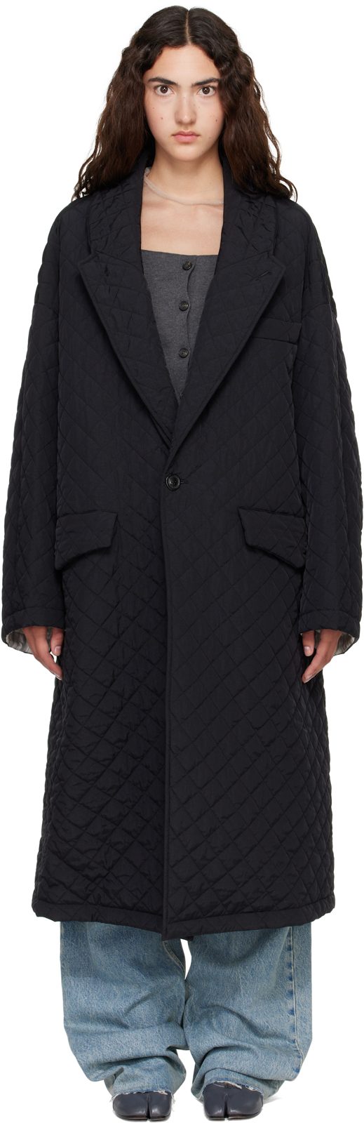 Black Quilted Coat 262168F059002