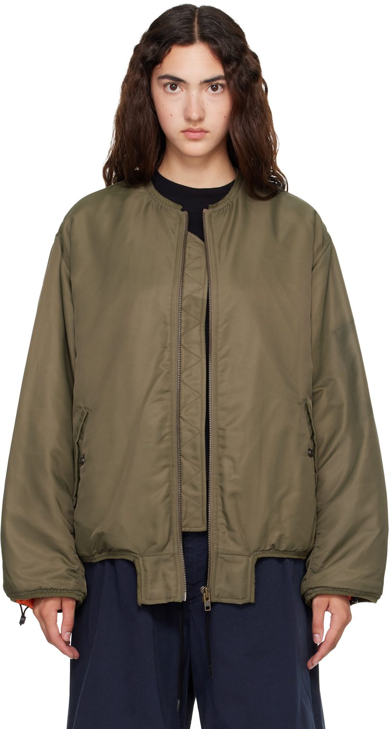 Khaki Contrast Lining Nylon Bomber Jacket 262188F058002