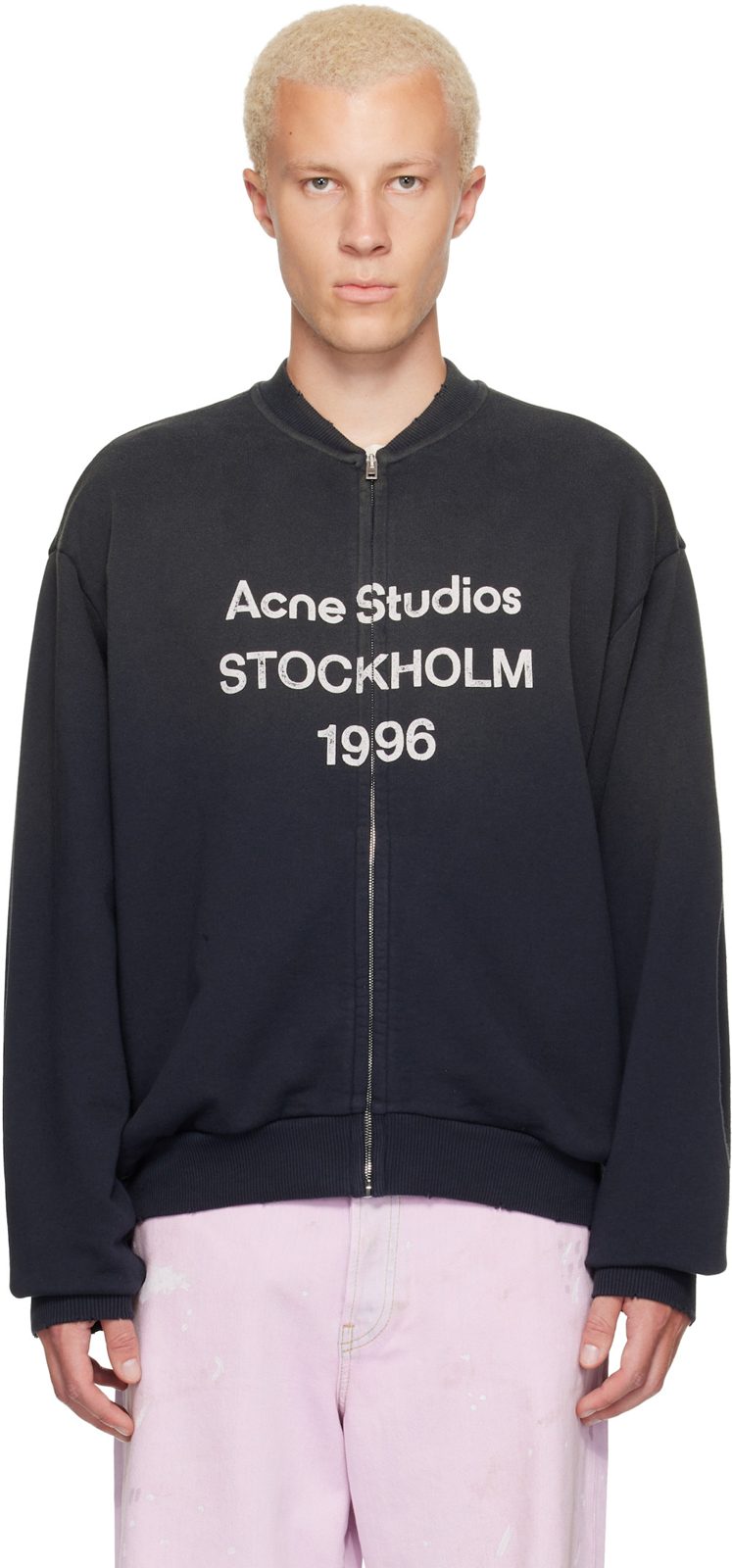 Black Washed Zip-Up Cardigan 262129M204000