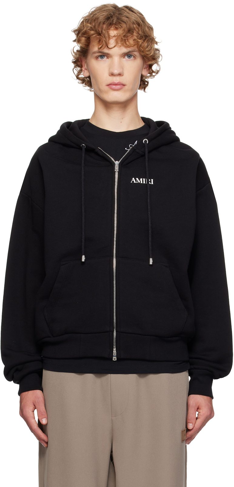 Black Relaxed Zip-Up Hoodie 262886M202000