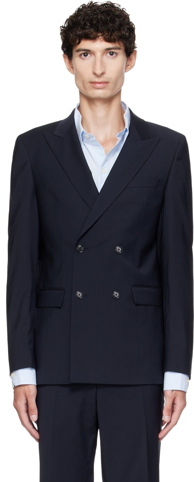 Navy Double-Breasted Blazer 262085M195004