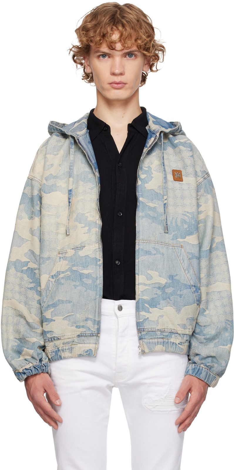 Blue Camo Jacquard Denim Jacket 262886M177001
