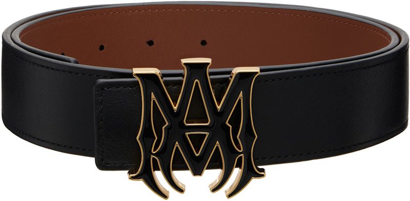 Black MA 4cm Enamel Reversible Belt 262886M131000