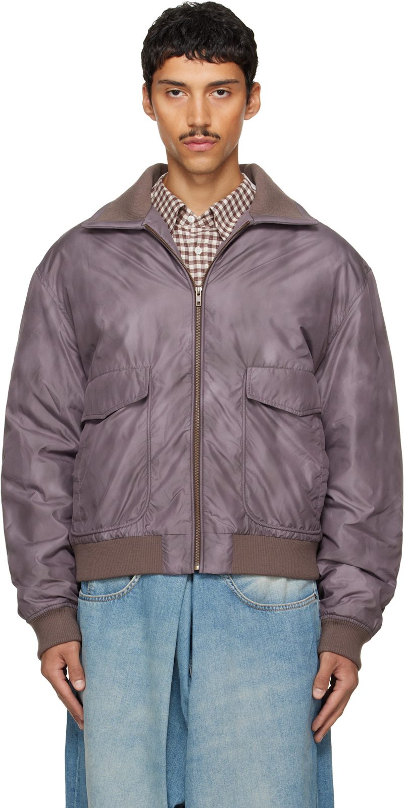 Brown Sports Bomber Jacket 262188M180006
