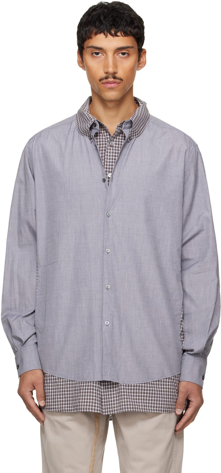 Gray & Brown Double Layer Cotton Shirt 262168M192003