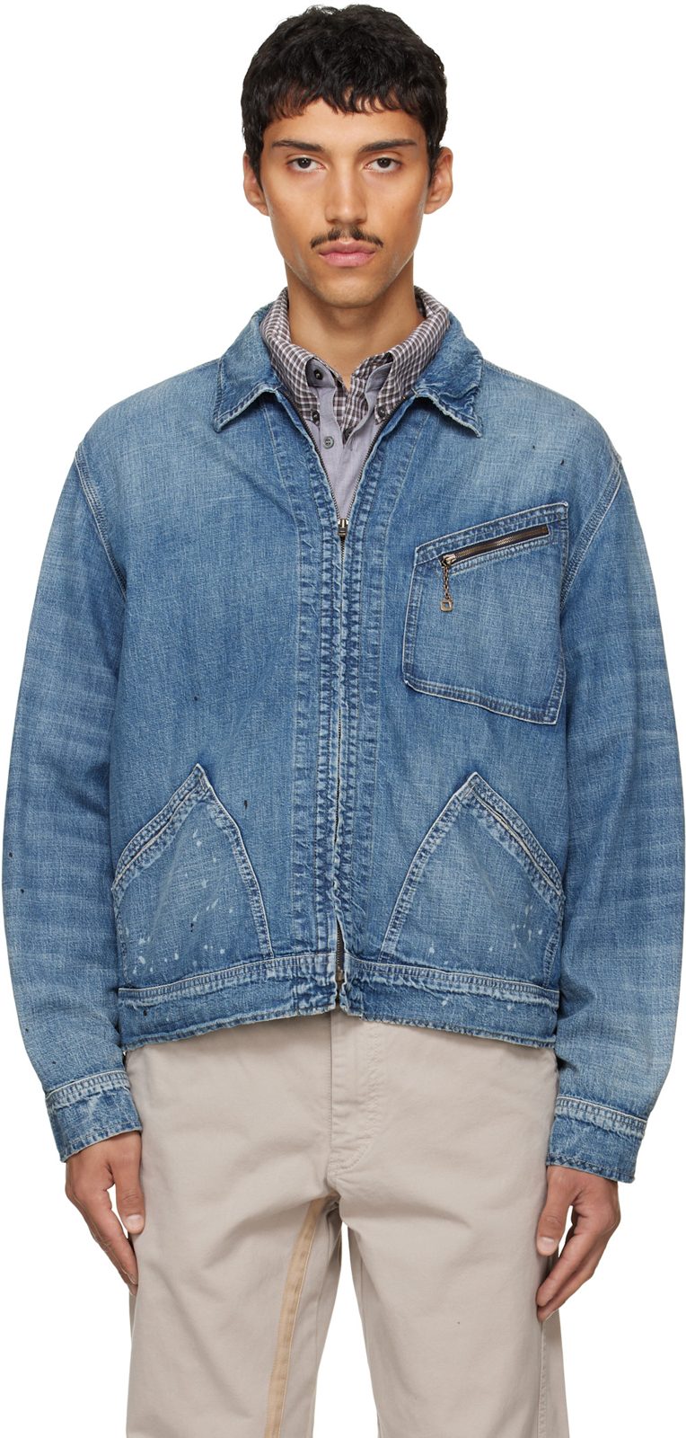 Blue Zipped Denim Jacket 262168M177000