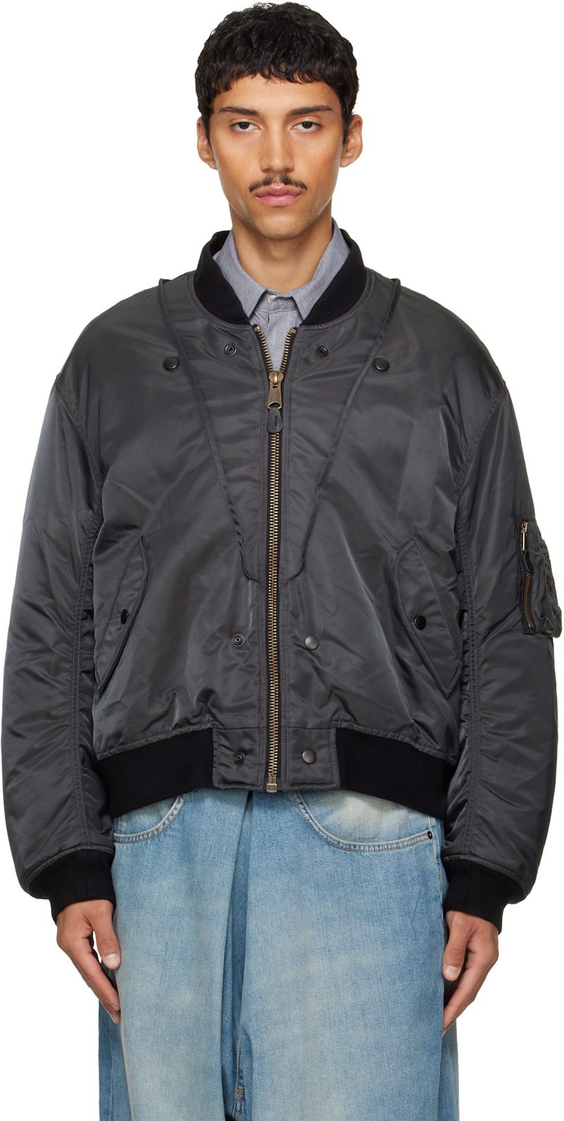 Gray & Black Reversible Bomber Jacket 262168M175000