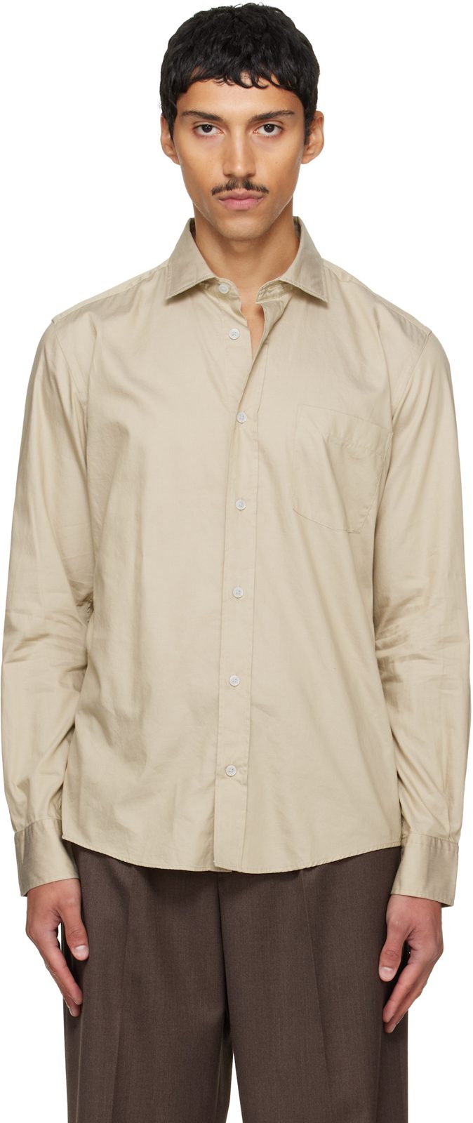 Beige Spread Collar Casual-Fit Cotton Shirt 262085M192015