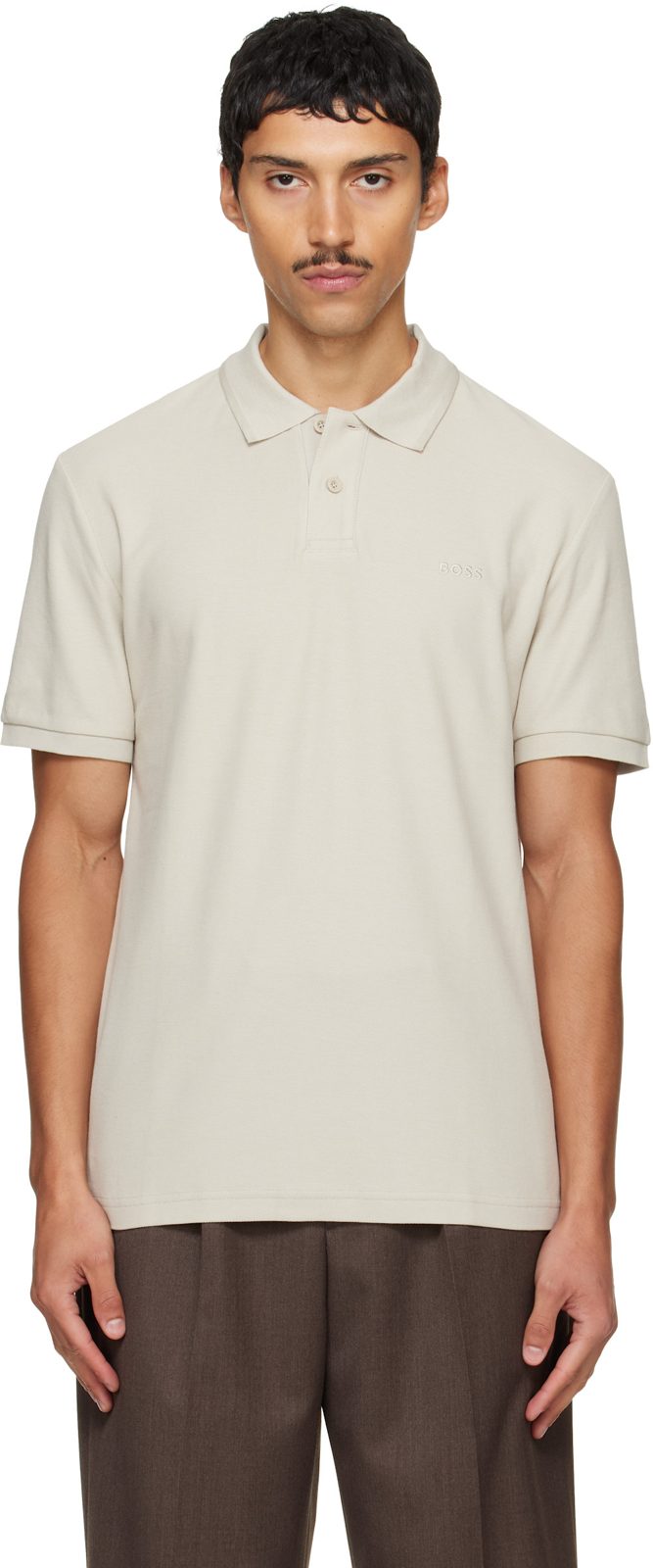 Beige Regular-Fit Honeycomb-Structured Cotton Pique Polo 262085M212015