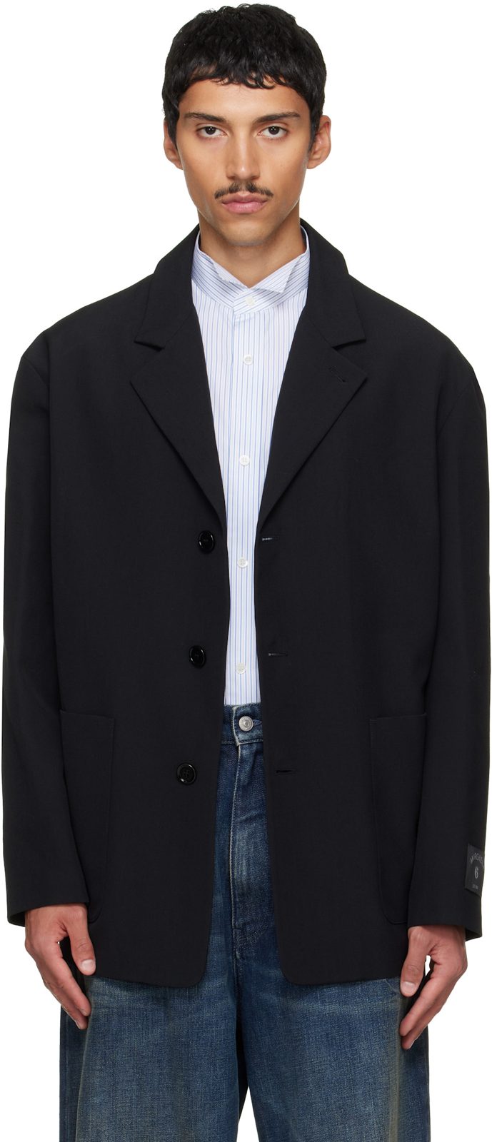 Black Wool Blend Suit Blazer 262188M195000