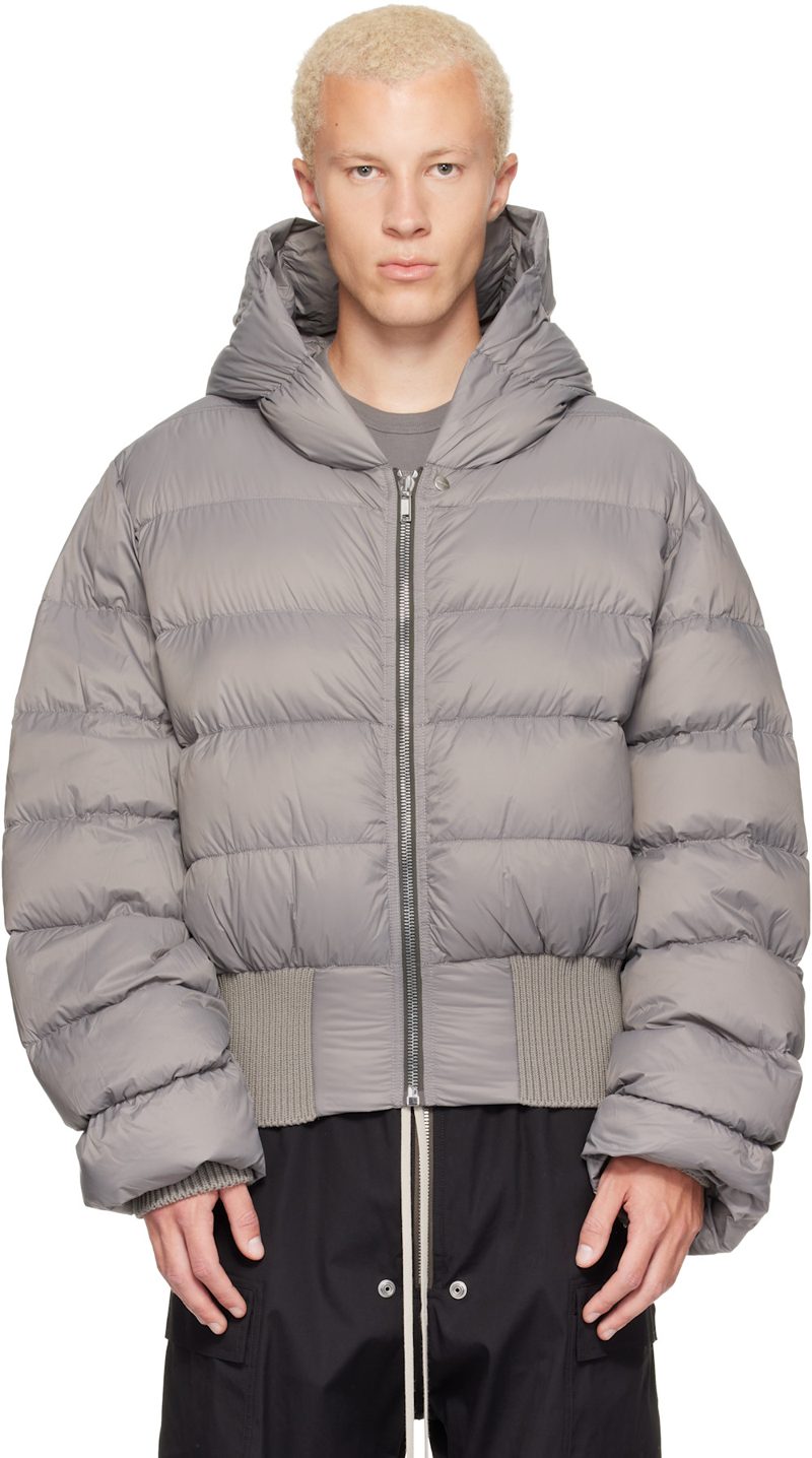 Gray Tower Nylon Duvet Hooded Down Jacket 262232M178018