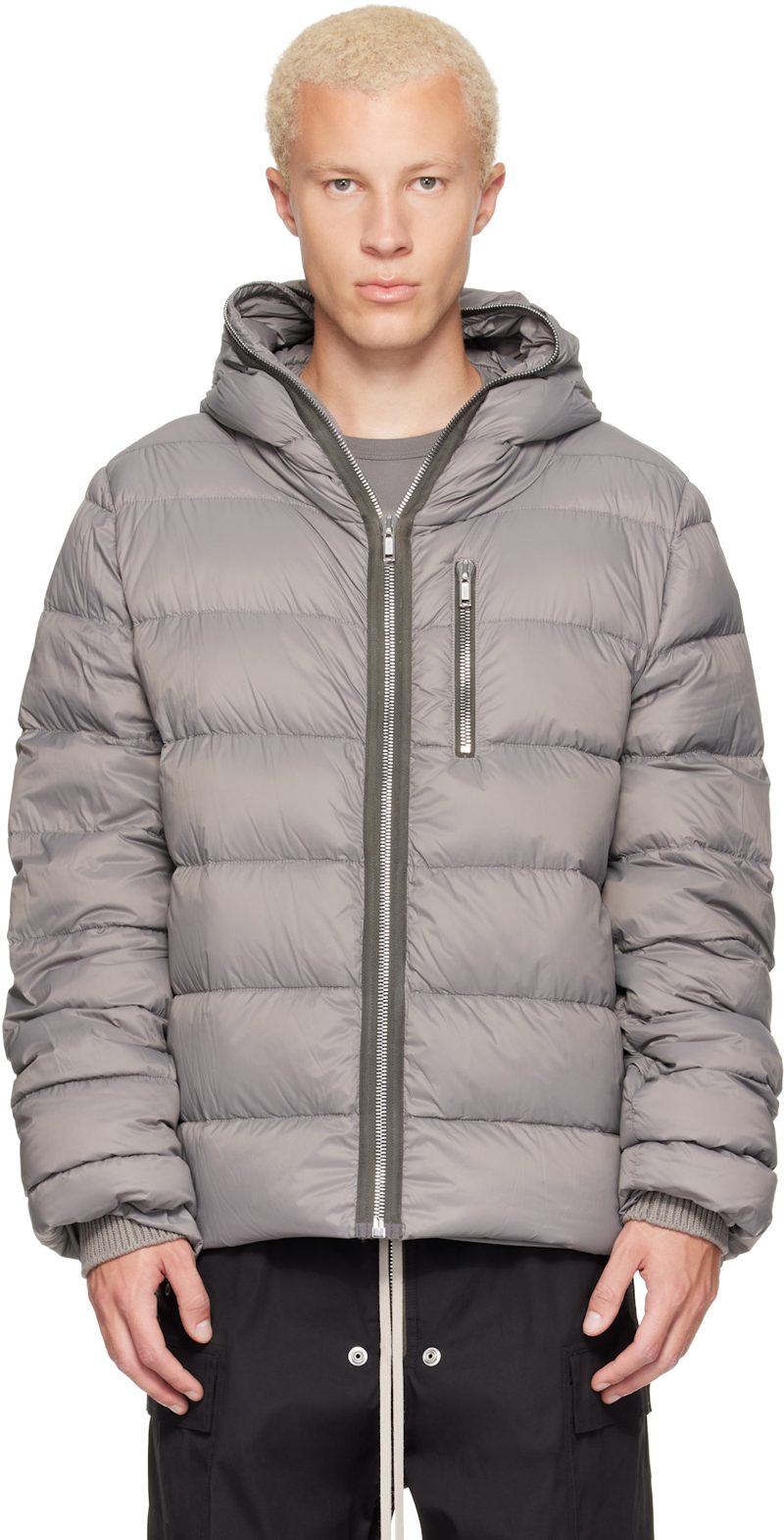 Gray Tower Nylon Duvet Hooded Down Jacket 262232M178025