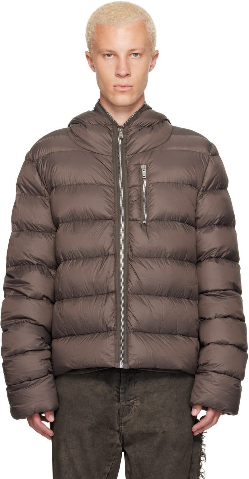 Taupe Tower Hooded Down Jacket 262232M178023