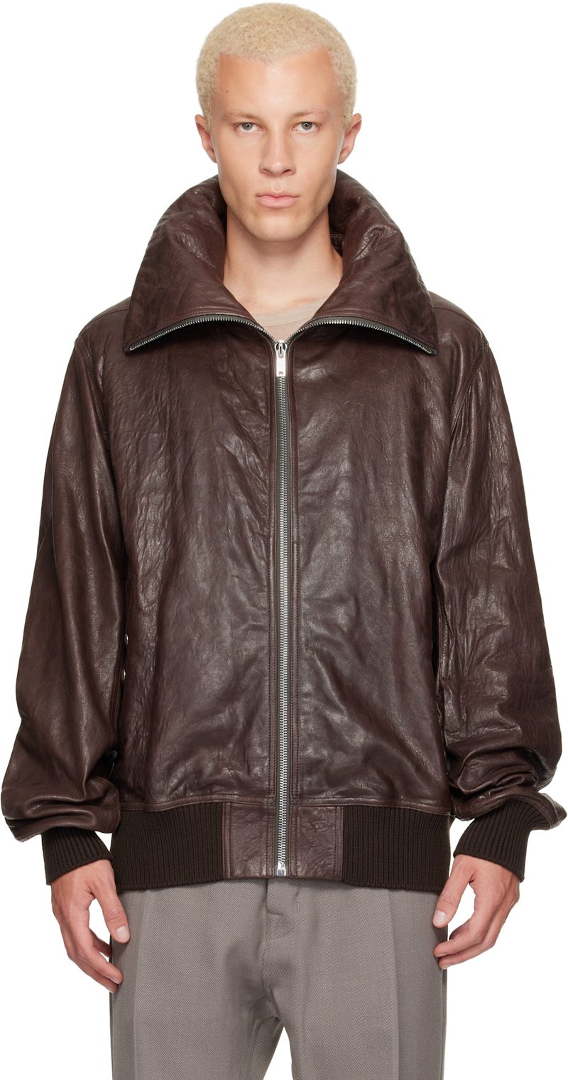 Brown Tower Dracuflight Leather Jacket 262232M181020